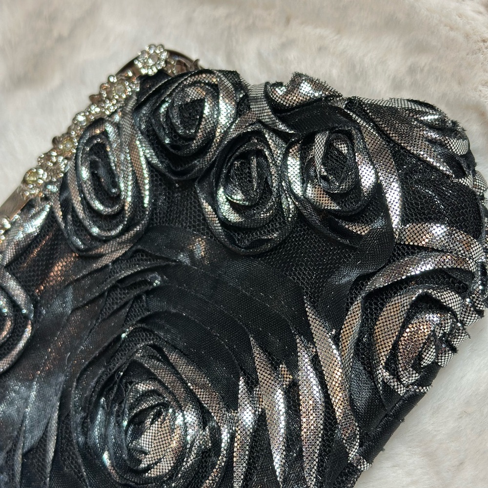 Black And Silver Rose Pattern Evening Clutch By I… - image 6